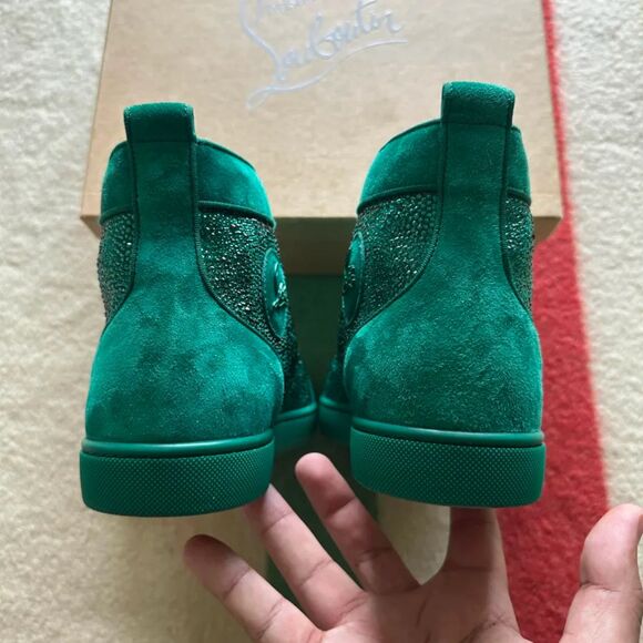 Christian Louboutin Green Velour Studded Crystal Suede Sneakers Size 43/US10 - Picture 7 of 9